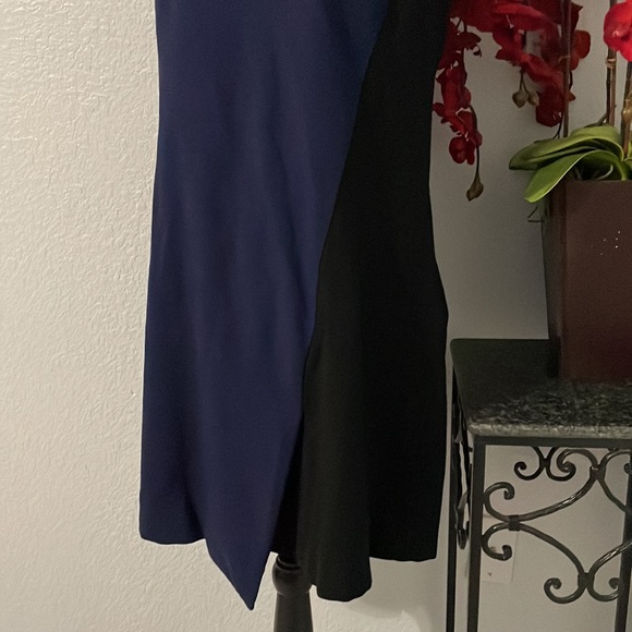 DVF Dark Navy Black Asymmetrical Color Block Sleeveless Dress 10 - Picture 2 of 7
